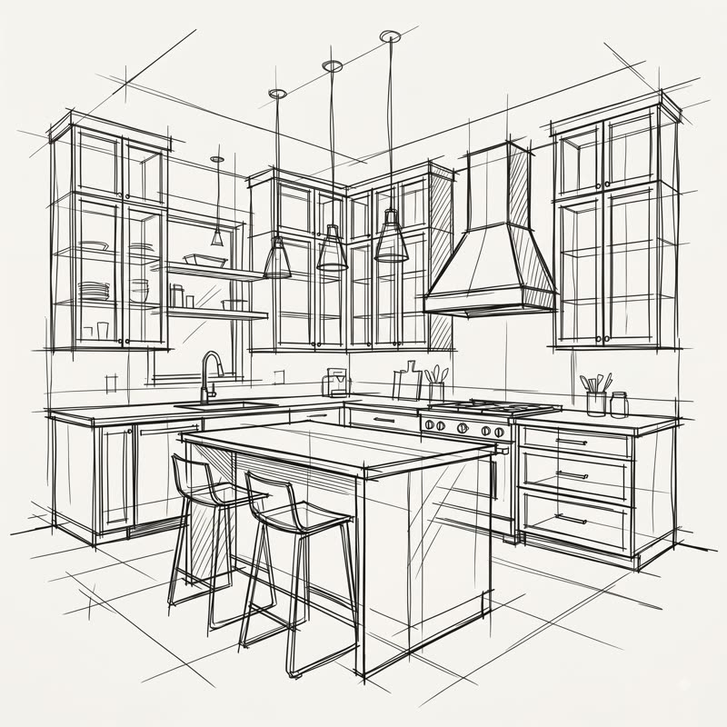Architectural drawing of bespoke kitchen